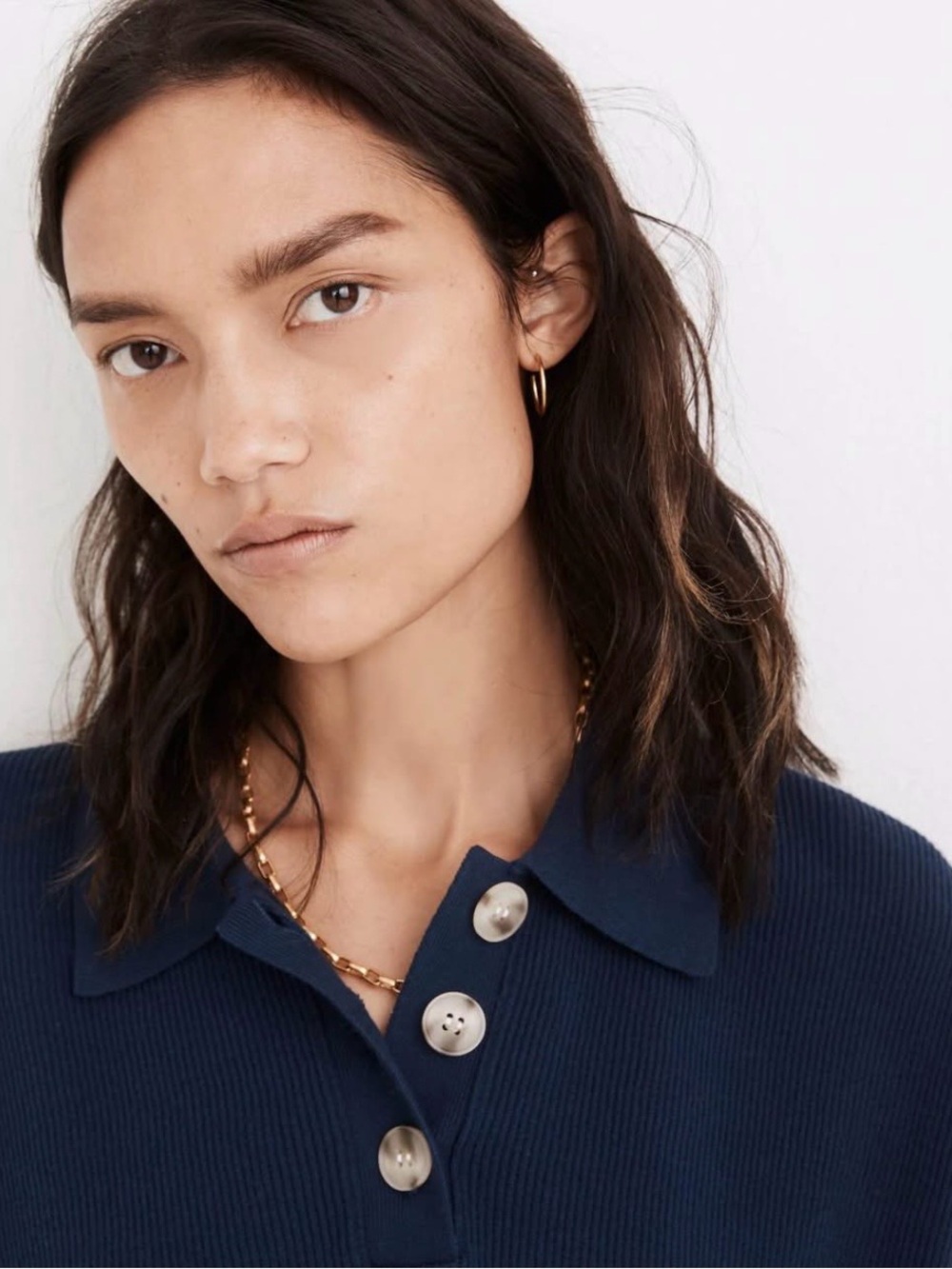 Madewell Navy Irwin Polo Sweater Tee - Picture 4 of 7